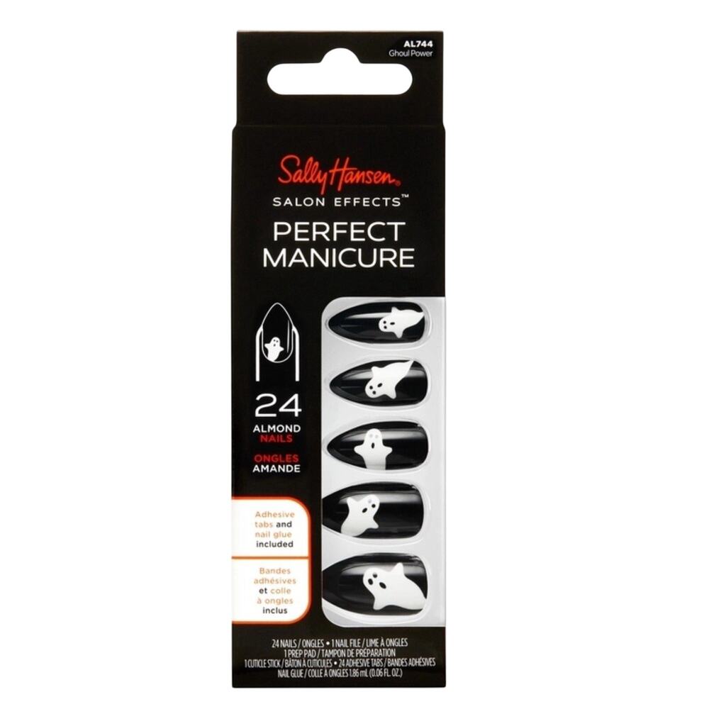 Sally Hansen Perfect Manicure Ghost Nails 24 Almond Black White AL744 NIB